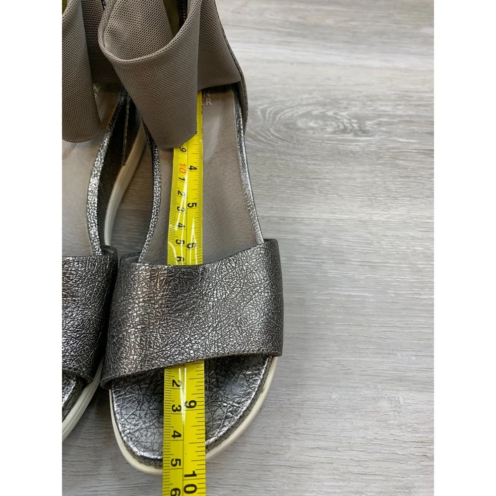 Eileen Fisher Women's Sandals Metallic Crackle Leather Wedge 8 Casual Shoes